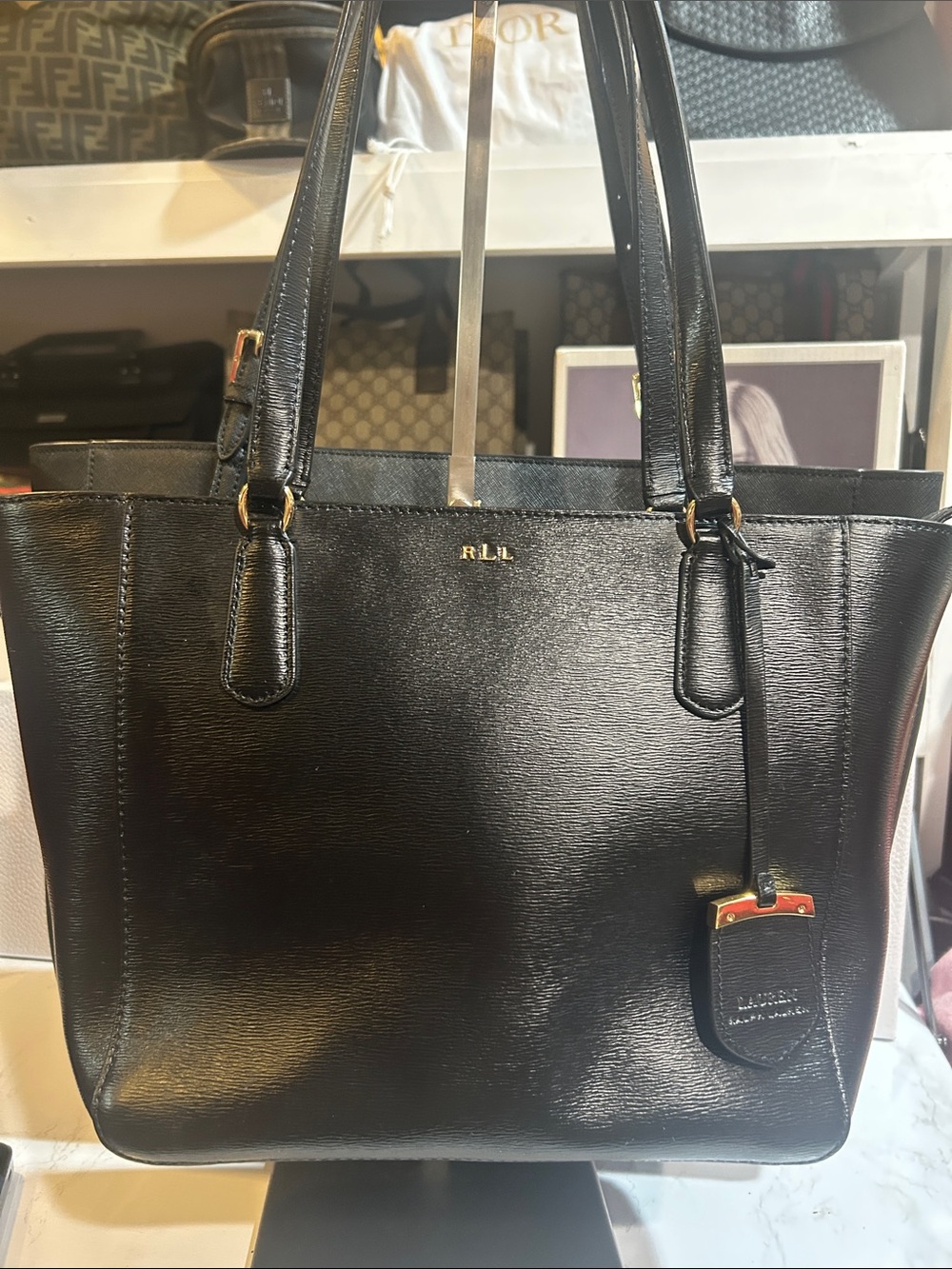 Lauren Ralph Lauren Black Leather Tote Bag - Logo